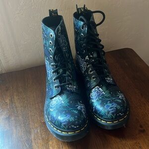 Dr Martens Floral Blue Combat Boots